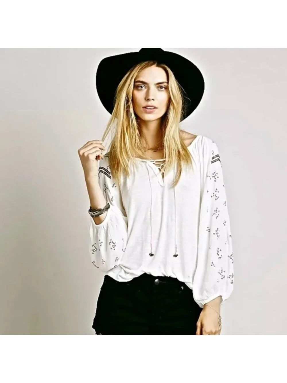 Free People Golden Nugget Beaded Peasant Blouse, S